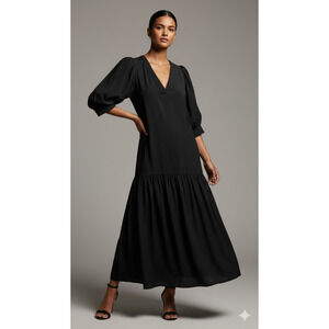 H&M Black Tiered Maxi Dress - Relaxed Fit Casual Gown - Minimalist Chic